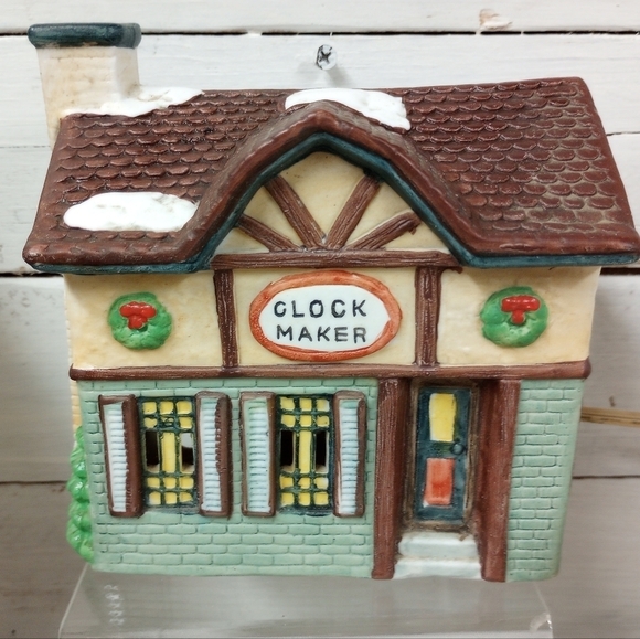 Unique Vintage Other - Christmas Americana Porcelain Collection Clock Maker Lighted Christmas Village